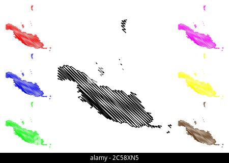 Makira-Ulawa Provinz (Provinzen Salomonen, Salomonen, Insel) Karte Vektor-Illustration, Skizze Kritzelskizze Makira Ulawa (San Cristobal) ma Stock Vektor
