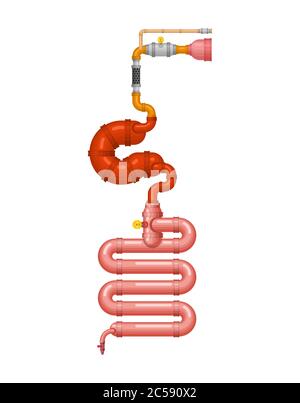 Metall Verdauungstrakt. Eisenmagen und Darm. Roboter-internes Organ. Cyborg Orgeln. Roboter gut Stock Vektor