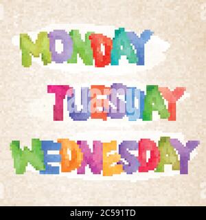 Namen der Wochentage Vektor handgezeichnet Aquarell-Set Stock Vektor