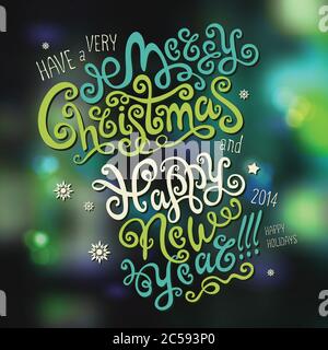 Frohe Weihnachten und Frohe Neujahr handgezeichnete Schriftzüge Stock Vektor