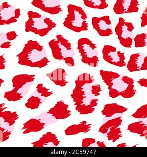 Leopard Muster Design in roter Farbe - lustige Zeichnung nahtlose Muster. Schriftzug Poster oder T-Shirt Textil Grafik-Design. / Tapete, Geschenkpapier Stock Vektor
