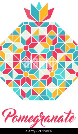 Symbol des Granatapfels, Vektorgrafik. Hergestellt aus Polygonen wie ein Kristall. Abstraktes buntes geometrisches Muster. Stock Vektor