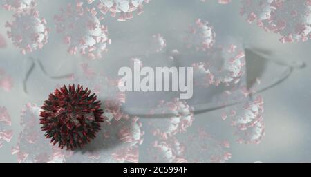 Covid-19 Zellen vor grauem Hintergrund Stockfoto