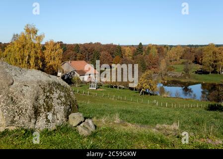 Frankreich, Haute Saone, Servance, Weiler Le Grilloux, Bauernhaus, Teich Stockfoto