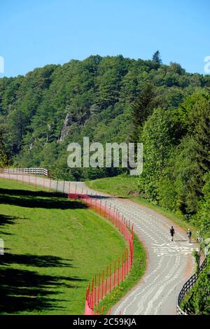 Frankreich, Haute Saone, Plancher les Mines, La Planche des Belles Filles, Gipfel, die letzte Radtour der Tour de France, Anmeldung auf der Straße Stockfoto