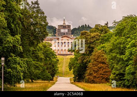 Bergpark Wilhelmshöhe mit Herkules-Denkmal in Kassel, Deutschland Stockfoto