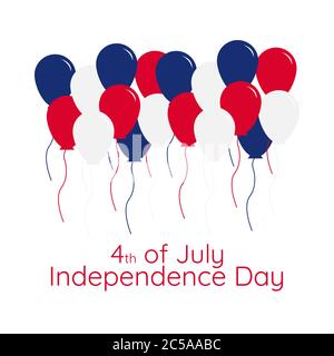 USA Independence Day Poster mit Luftballons in Flaggenfarben isoliert auf weißem Hintergrund Stock Vektor