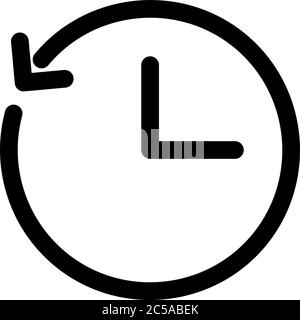 Uhrsymbol mit Pfeil als Zeitverschiebung. Umreißen Sie modernes Design-Element. Einfaches schwarzes flaches Vektorzeichen mit abgerundeten Ecken. Stock Vektor
