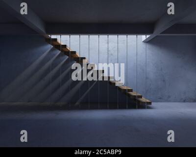 3d-Rendering Bild von hängenden hölzernen Treppe Hexe haben Schatten an der Wand. Stockfoto