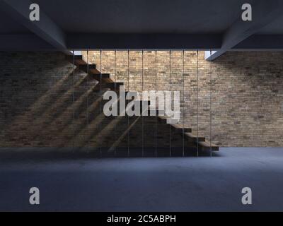3d-Rendering Bild von hängenden hölzernen Treppe Hexe haben Schatten an der Wand. Stockfoto