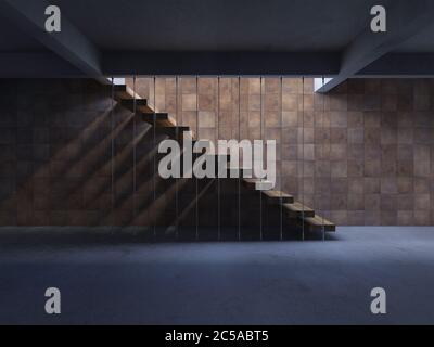 3d-Rendering Bild von hängenden hölzernen Treppe Hexe haben Schatten an der Wand. Stockfoto