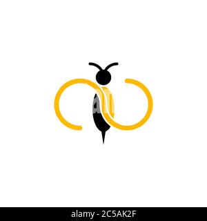 Biene Logo mit Flügeln bildet Unendlichkeit, symbolisiert kontinuierliche und endlose Erfolg, moderne Logos, kreative und einzigartige Designs. Stock Vektor