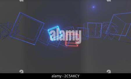 3D Rendering Illustration von abstrakten bunten Neon-Würfel in ein Dunkler Raum Hintergrund Stockfoto