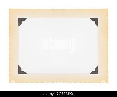 Altes Blank Foto auf Vintage Papier mit Rahmen Ecken. Stockfoto