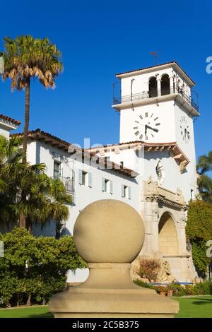 Uhrturm, Santa Barbara County Courthouse, Santa Barbara, Kalifornien, USA Stockfoto