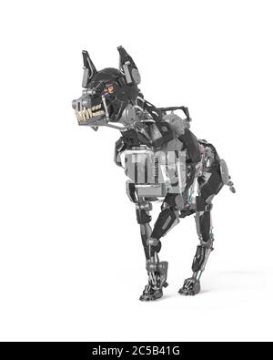 Cyber-Sicherheit Hund ist Stalking in weißem Hintergrund, 3d-Illustration Stockfoto