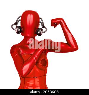 Cyber Soldat weiblich tun ein ich kann es PIN up Pose tun, 3d-Illustration Stockfoto