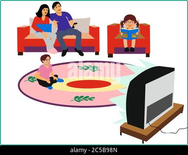 Bleiben Sie zu Hause. Schützen Sie sich. Quarantäne Während Des Coronavirus-Ausbruchs. Aktivität zu Hause.Vektor-Illustration Stock Vektor