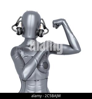 Cyber Soldat weiblich tun ein ich kann es PIN up Pose tun, 3d-Illustration Stockfoto