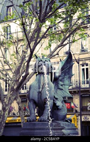 St. Michael Brunnen in Paris, Frankreich Stockfoto