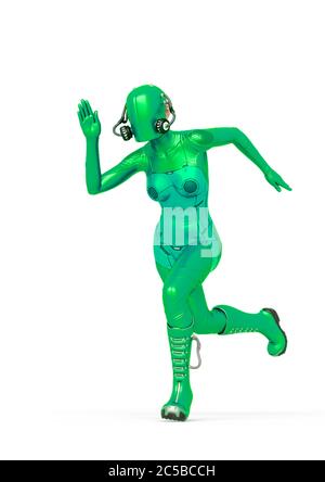 Cyber Soldat weiblich laufen, 3d-Illustration Stockfoto