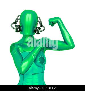 Cyber Soldat weiblich tun ein ich kann es PIN up Pose tun, 3d-Illustration Stockfoto