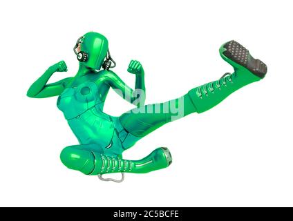 Cyber Soldat weiblich kicken, 3d-Illustration Stockfoto