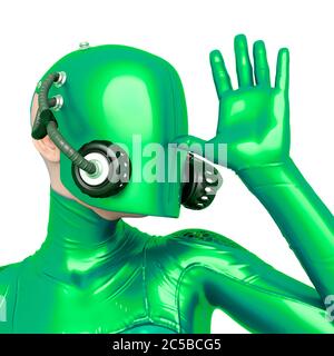Cyber Soldat weiblich tun eine lustige Snobe Pose aus der Nähe, 3d-Illustration Stockfoto