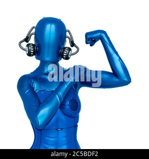 Cyber Soldat weiblich tun ein ich kann es PIN up Pose tun, 3d-Illustration Stockfoto
