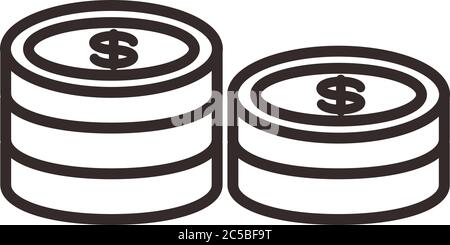 Münzen Geld Dollar Linie Stil Symbol Vektor Illustration Design Stock Vektor