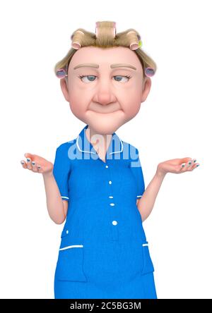 Oma Krankenschwester Cartoon nicht wissen, was in weißem Hintergrund zu tun, 3d-Illustration Stockfoto