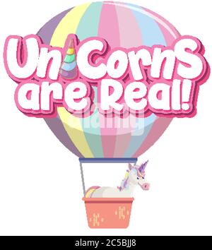 Einhörner sind echtes Logo mit Ballon in Pastellfarben isoliert Illustration Stock Vektor