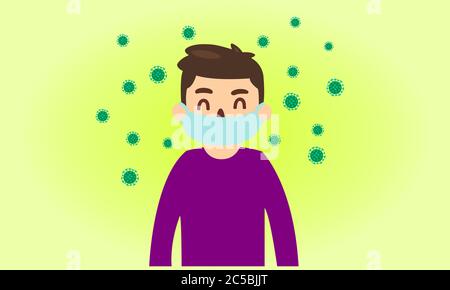 Schutz Ausbreitung von Coronavirus(COVID-19)durch das Tragen einer Maske.in der Situation des Virus Verbreitung auf der ganzen Welt.Vektor-Illustration.Warnung.Safet Stockfoto