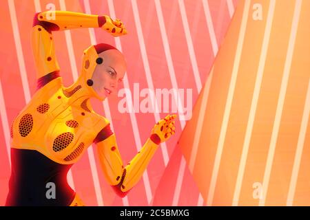 android Mädchen tanzen Hip Hop in weißem Hintergrund schöne Bewegung, 3d-Illustration Stockfoto