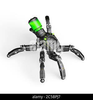 spider mech in weißem Hintergrund Walking Draufsicht, 3d-Illustration Stockfoto