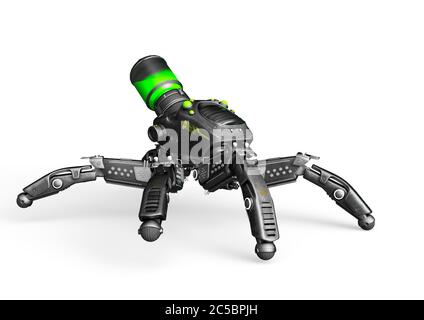 spinne mech in weißem Hintergrund Walking Seitenansicht, 3d-Illustration Stockfoto