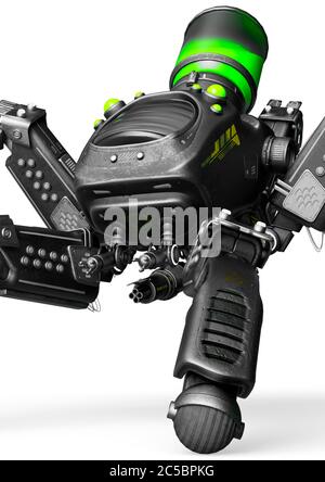 spider mech in weißem Hintergrund Nahaufnahme, 3d-Illustration Stockfoto