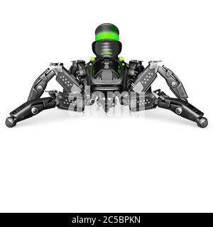spinne mech in weißem Hintergrund auf Wache mit Kopierraum, 3d-Illustration Stockfoto