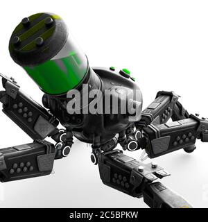 spinne mech in weißem Hintergrund Nahaufnahme Rückansicht, 3d-Illustration Stockfoto