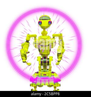 Freundlicher Roboter in weißem Hintergrund, 3d-Illustration Stockfoto