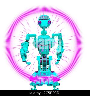 Freundlicher Roboter in weißem Hintergrund, 3d-Illustration Stockfoto