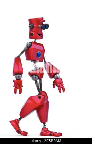 Lustige Roboter Cartoon nur zu Fuß in einem weißen Hintergrund., 3d-Illustration Stockfoto