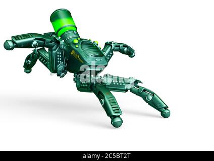 spider mech im weißen Hintergrund Landinf Seitenansicht, 3d-Illustration Stockfoto