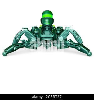 spinne mech in weißem Hintergrund auf Wache mit Kopierraum, 3d-Illustration Stockfoto