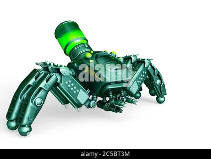 spinne mech in weißem Hintergrund aus, 3d-Illustration Stockfoto