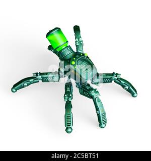 spider mech in weißem Hintergrund Walking Draufsicht, 3d-Illustration Stockfoto