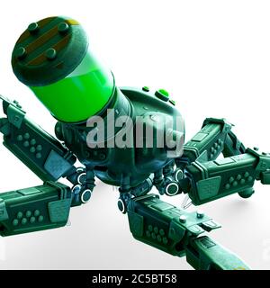 spinne mech in weißem Hintergrund Nahaufnahme Rückansicht, 3d-Illustration Stockfoto