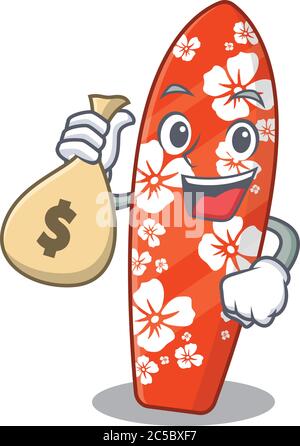 Verrückte reiche Cartoon Bild von Surfbrett mit Geldbeutel Stock Vektor