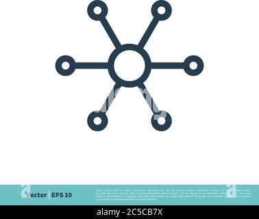 Symbol für Hub- und Speichenlinie, lineares Piktogramm isoliert auf Weiß. Zentrale Datenbank Symbol Symbol Vektor Logo Vorlage Illustration Design. Vektor-EPS 1 Stock Vektor
