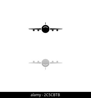 Flugzeug. Schwarzes Symbol auf weißem Hintergrund. Einfache Illustration. Symbol Für Flachen Vektor. Spiegelungsschatten. Kann in Logo, Web, Mobile und UI U verwendet werden Stock Vektor